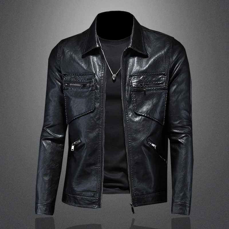 2024 Autumn and Winter New Mens Fashion Handsome Trend Business Leisure Lapel Motorcycle Leather Coat Slim Stylish Man M-4XLT250311