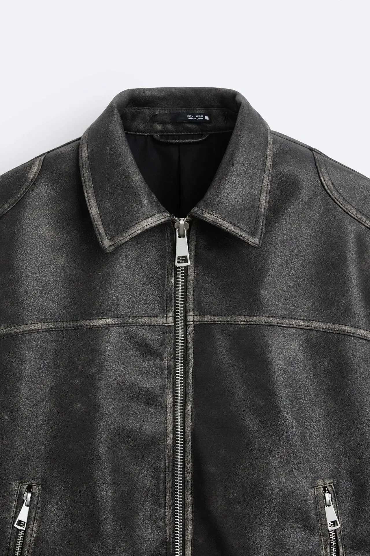 Mens Spring and Autumn New Fashion To Do Old Washed Imitation Leather Jacket Solid Color Casual Lapel Zipper PU Leather JacketT250311