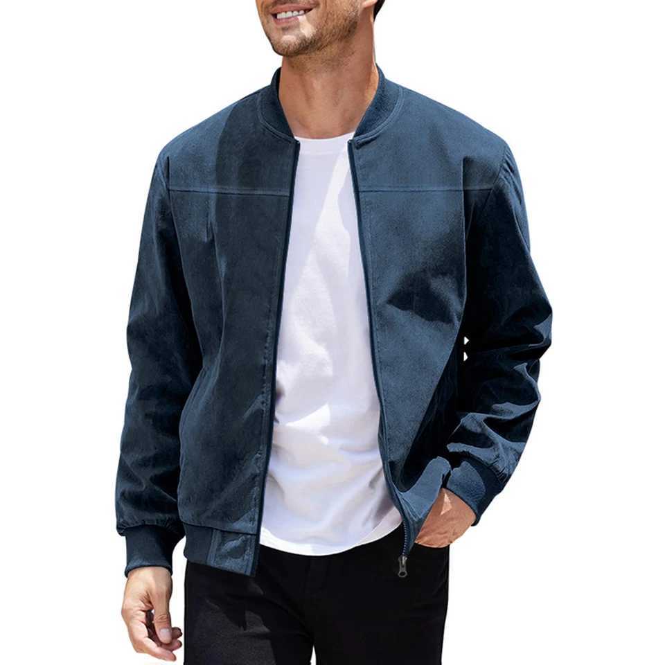 For Daily For Holiday Mens Suede Jackets Fashion Jackets Slight Stretch Solid Color Army Green Blue Casual StyleT250311
