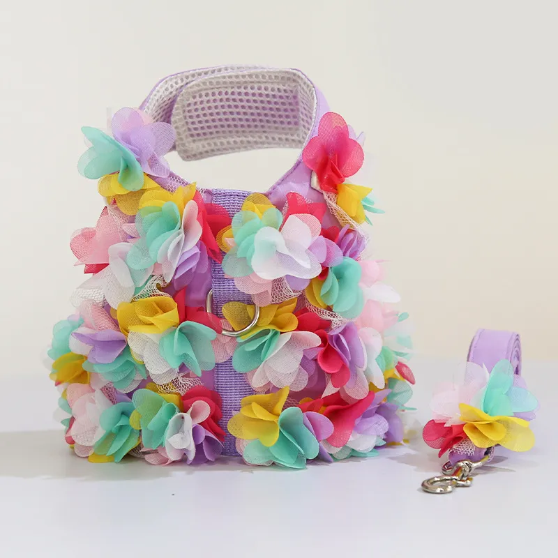 Small and medium-sized dogs dog leash cat pet clothes chest straps flowers spring summer autumn dog leash pet supplies