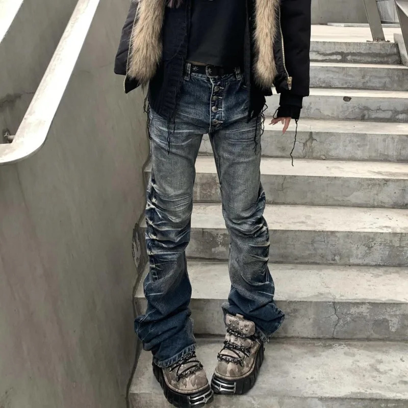 American retro Y2K cracked washed denim jeans for womens fashion niche millennium street style hiphop spicy girl loose casual straight 250311