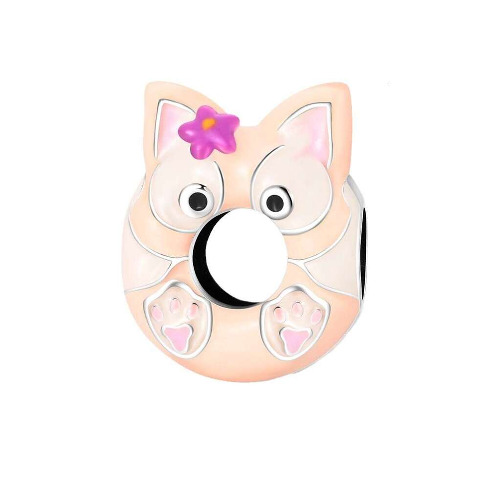 925 Sterling Silver Cartoon Linked Doughnut Series Charms with Enamel Pink Sweet beads DIY bracelet necklace beads new style for women jewelry gift