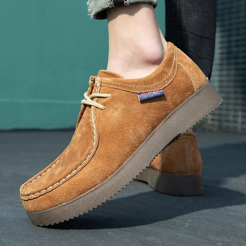 Autumn Men Casual Shoes Suede Leather Work Shoes Male Lace-up Flats Sneakers Platform British Business Party Dress Shoes 38-44 250310
