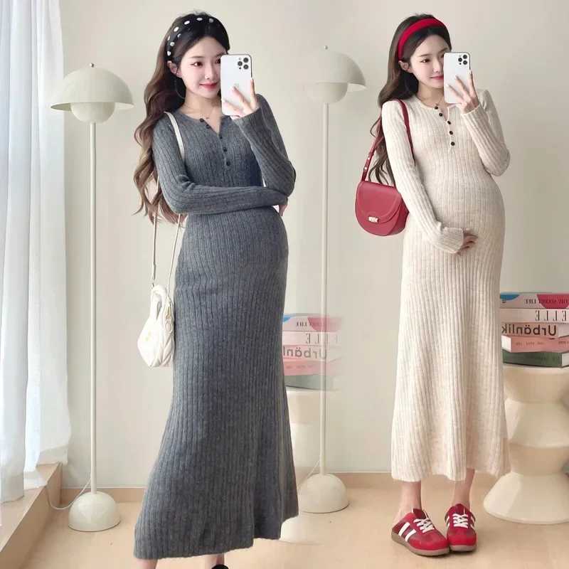 New Style Sweater Knit French Ribbed Inner Autumn Collection Dress Medium-length Skirt Maternity Clothes For Spring AutumnT250311