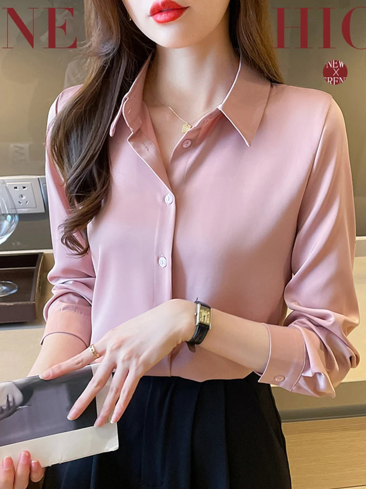 Minimalist Long Sleeve Satin Blouses Shirt Women Korean Style Solid Loose Shirts Blouse Female Casual Clothes OL Ladies Top 250310
