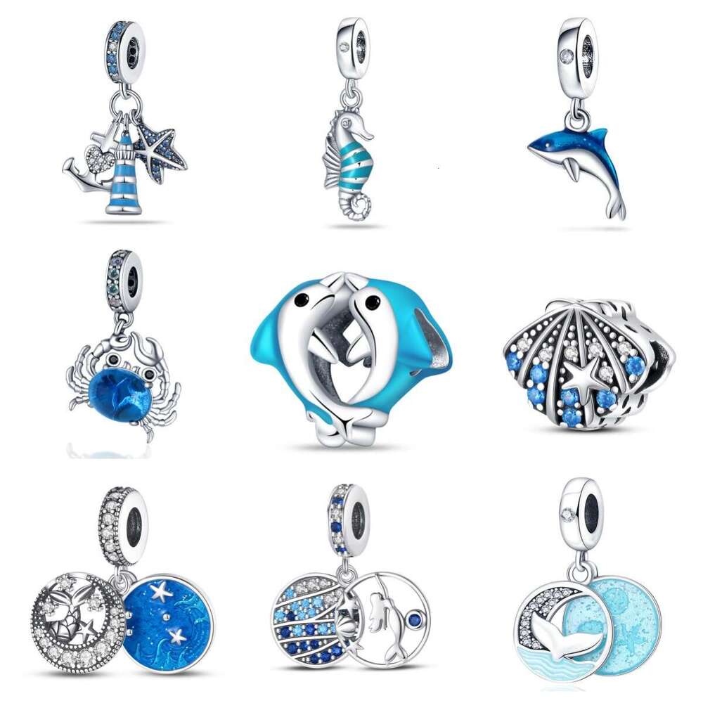 Hot selling ocean blue wind dolphin seahorse pendant beads Charms Fit 925 Sterling Silver Bracelet DIY jewelry accessories For women