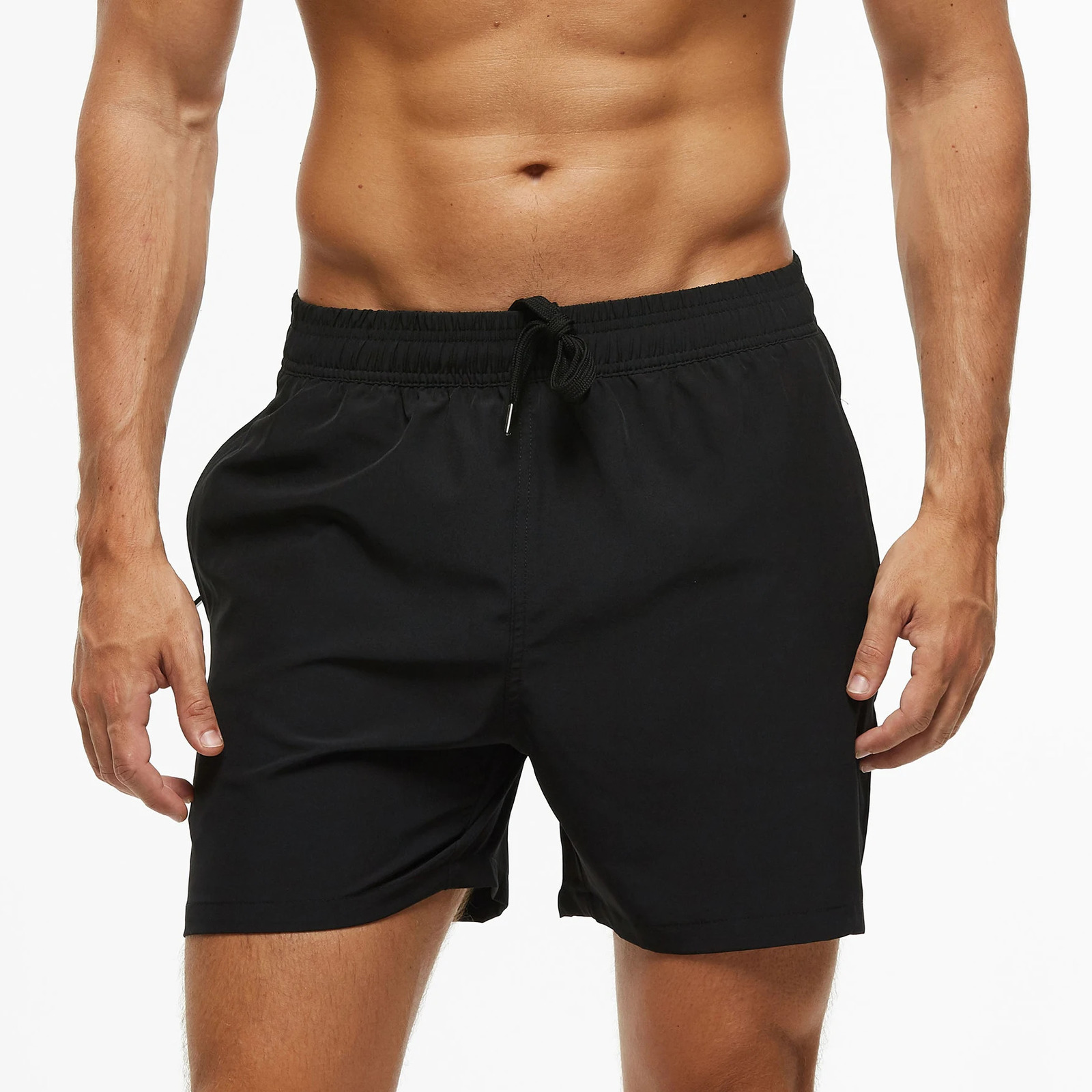 Summer Mens Swim Trunks Beach Shorts Elastic Closure Quick Dry Short Pants With Zipper Pockets 250310