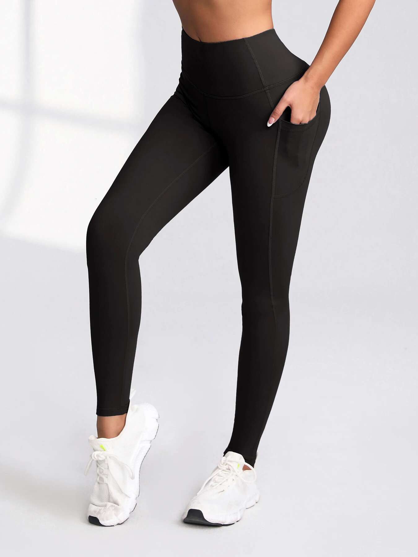 CHRLEISURE 2.0 Pockets Gym Fiess High Waist Activewearsolid Color Sporty Leggings Women Running Outdoors Pants