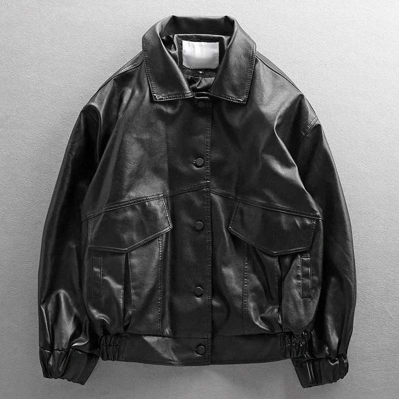 2023 Autumn New Light Luxury Fashion Loose Leather Clothing Men Motorcycle Clothing Comfortable Jacket PU Leather JacketT250311