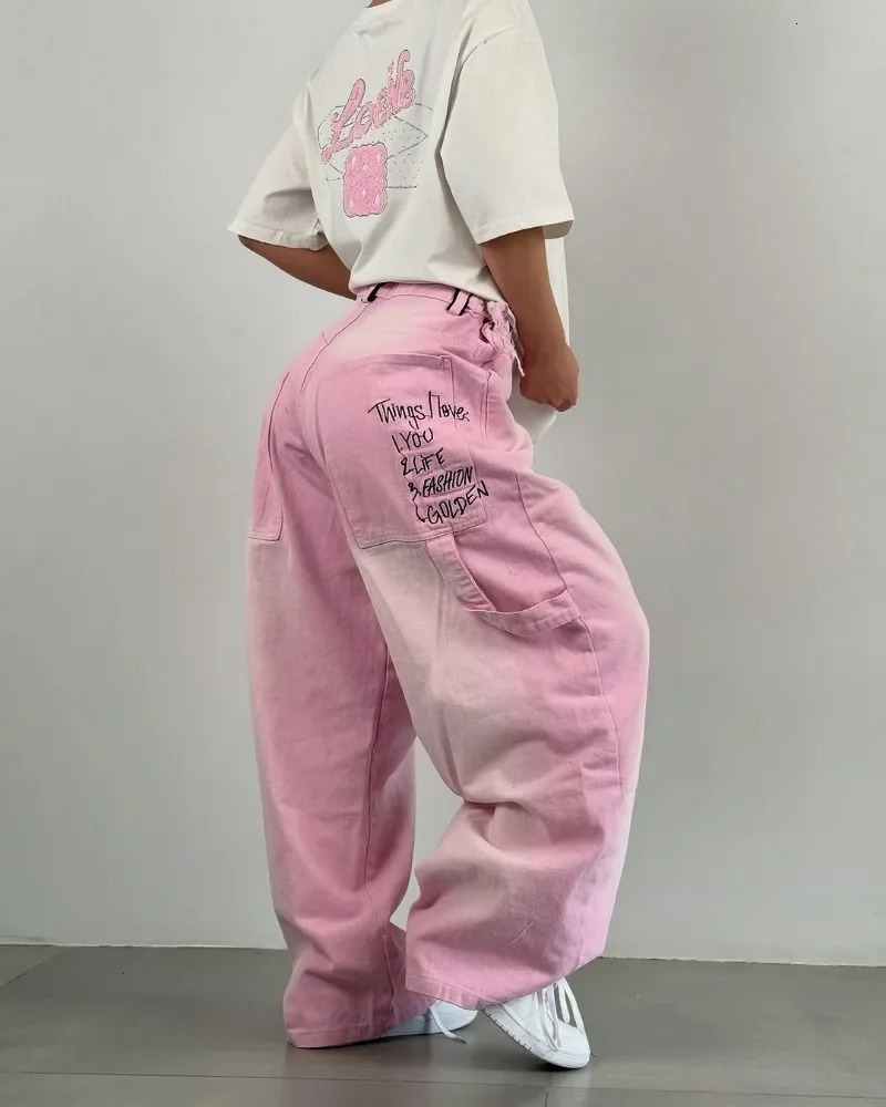 Goth Girl Retro Harajuku Hiphop High Street Jeans Women Y2k American Fashion Waist Washing Wideleg Pants Trousers 250311