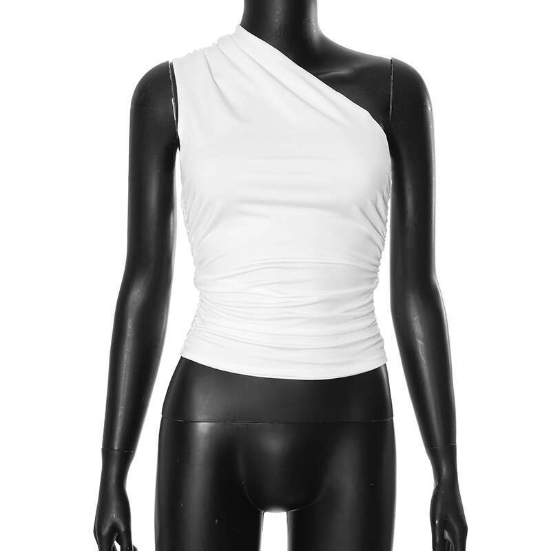 Y23TP703 European and American winter color single shoulder backless pleated vest top T-shirt, women's 2025 new casual fashion trend clothing