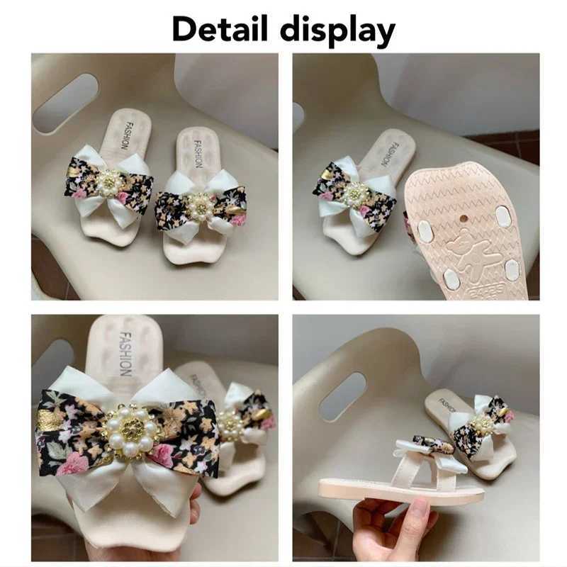 Bow Tie Girls Slippers Non Slip and Breathable Girls Slippers 3-10 Years Old Versatile Princess Style Children Outdoor SlippersT250312