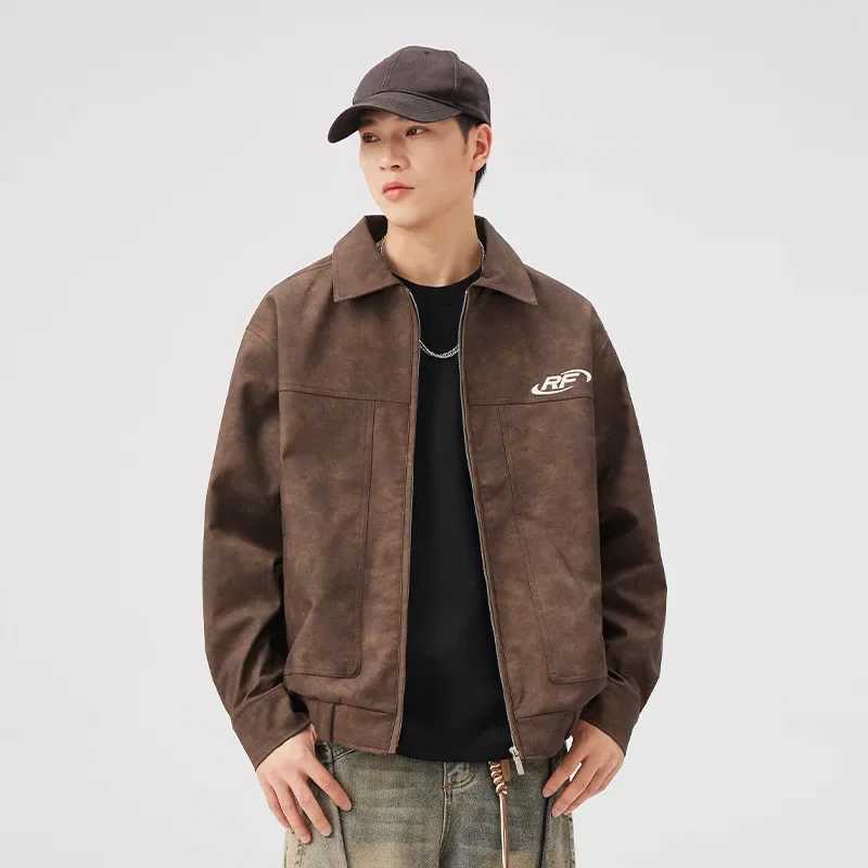 Loose-Fit Embroidered Motorcycle Maillard Jacket For Men And Womens Same Style Top PU Leather Autumn New Arrival Fashion CoatT250311