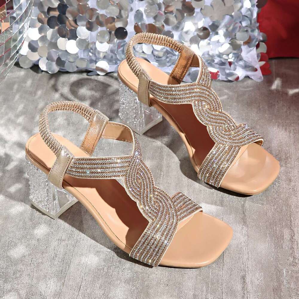 Sandals Summer Rhie Women Square Toe Buckle Strap Shoes 7CM Clear PVC Transparent High Heels Lady Party Dress Sandalias