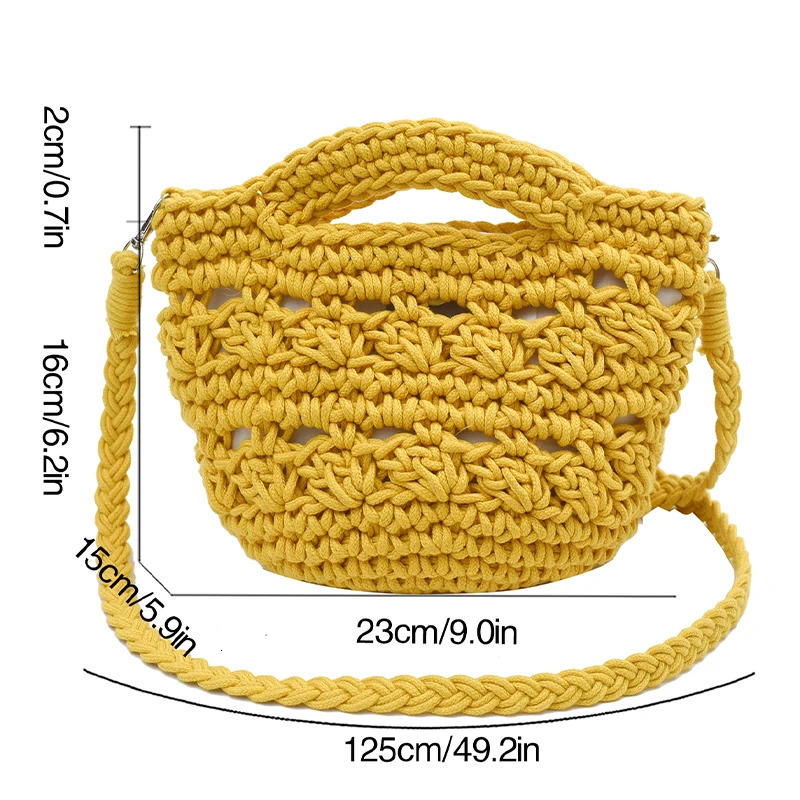 Womens Crochet Bag Shoulder Crossbody Handbag Braided Handmade Woven Bag Casual Lady Fashion Small Rope Bag 2025 New R250311
