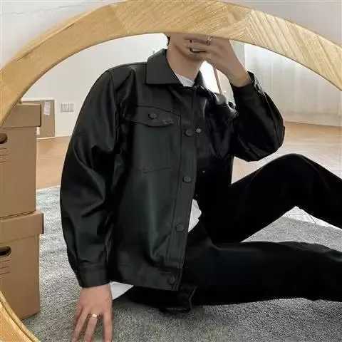 2023 New Motorcycle Leather Jacket Mens Spring Autumn Korean Trendy Versatile Loose Fit Stylish PU Leather JacketT250311