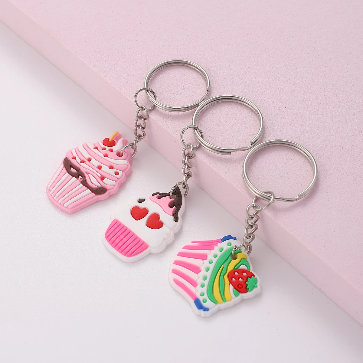 56pcs/set Cartoon Ice Cream Keychain Cute Soft Key Chain Ring Wallet Bag Backpack Charm Birthday Party Decor Women Girls Gift 250305