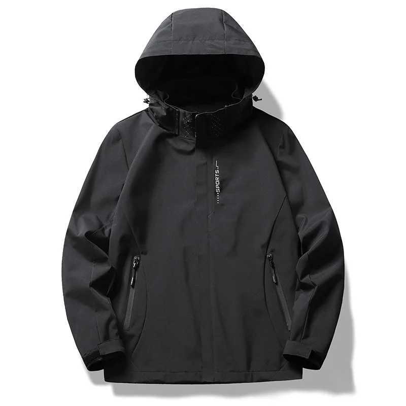 Outdoor Waterproof Windbreaker Mens Tactical Detachable Cap Camping Fishing Coat New Spring plus size Casual Lightweight JacketT250311