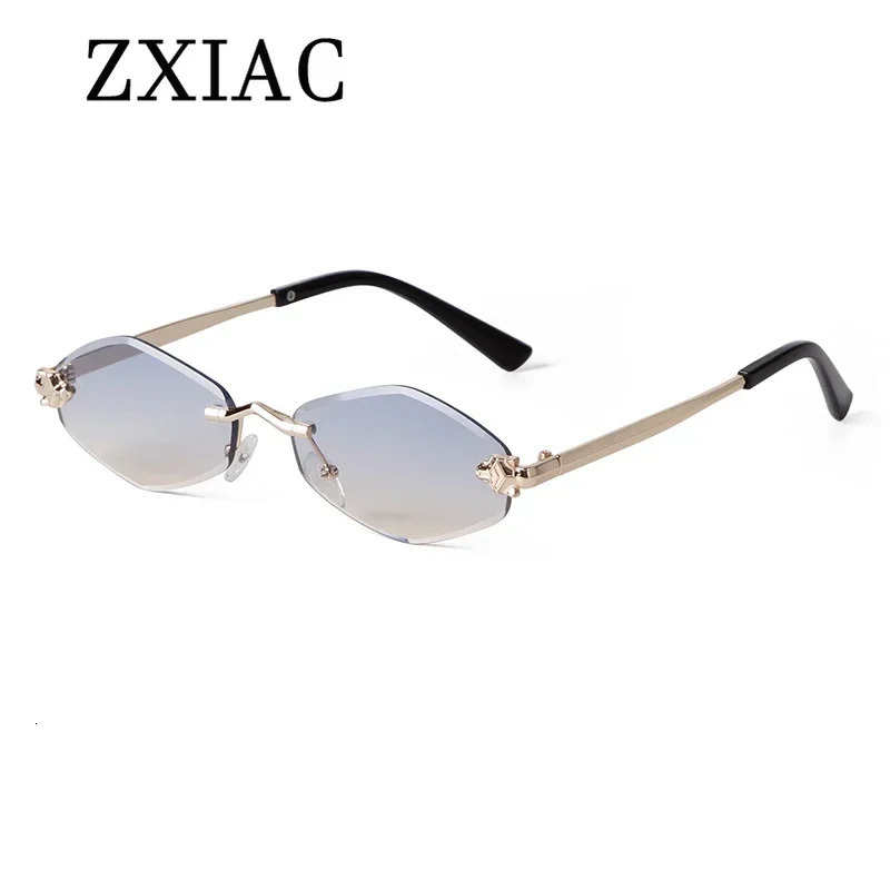 ZXIAC Fashion Rimless Frame Sunglasses Women Wolf Head Sun Glasses Men Frameless Metal Thin Leg Shades UV 250311