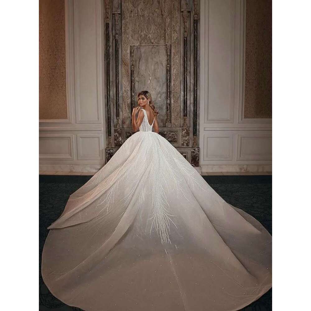 Bright Mermaid with Detachable Train, Square Necklace, Backless, Saudi Arabia, Crystal Beading, Bridal Dress