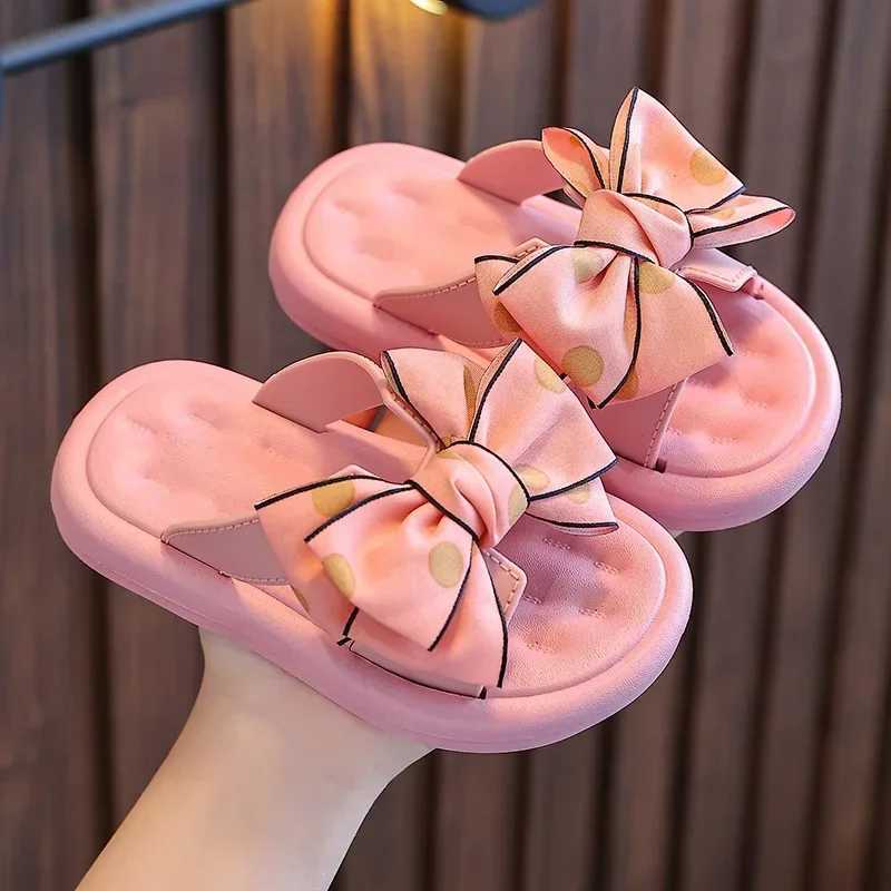 Summer Childrens Slippers Girls Princess Bow Non-slip Soft Sole SlippersT250311