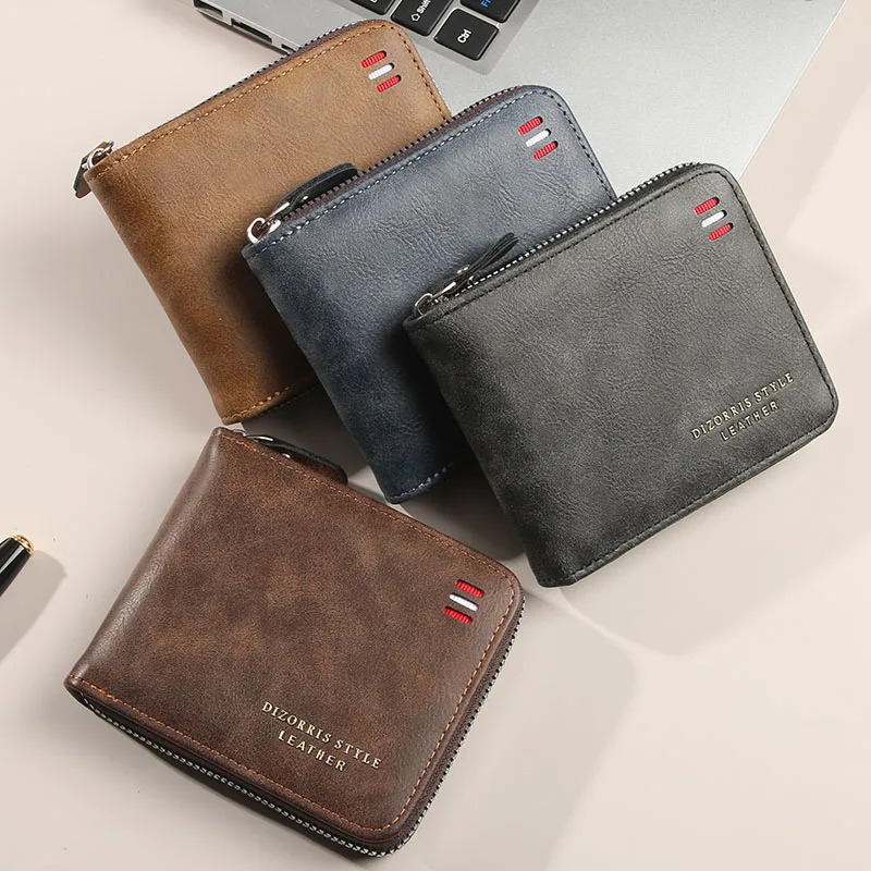 Mens wallet short version solid color youth simple three fold multifunctional student zipper coin purse 250311