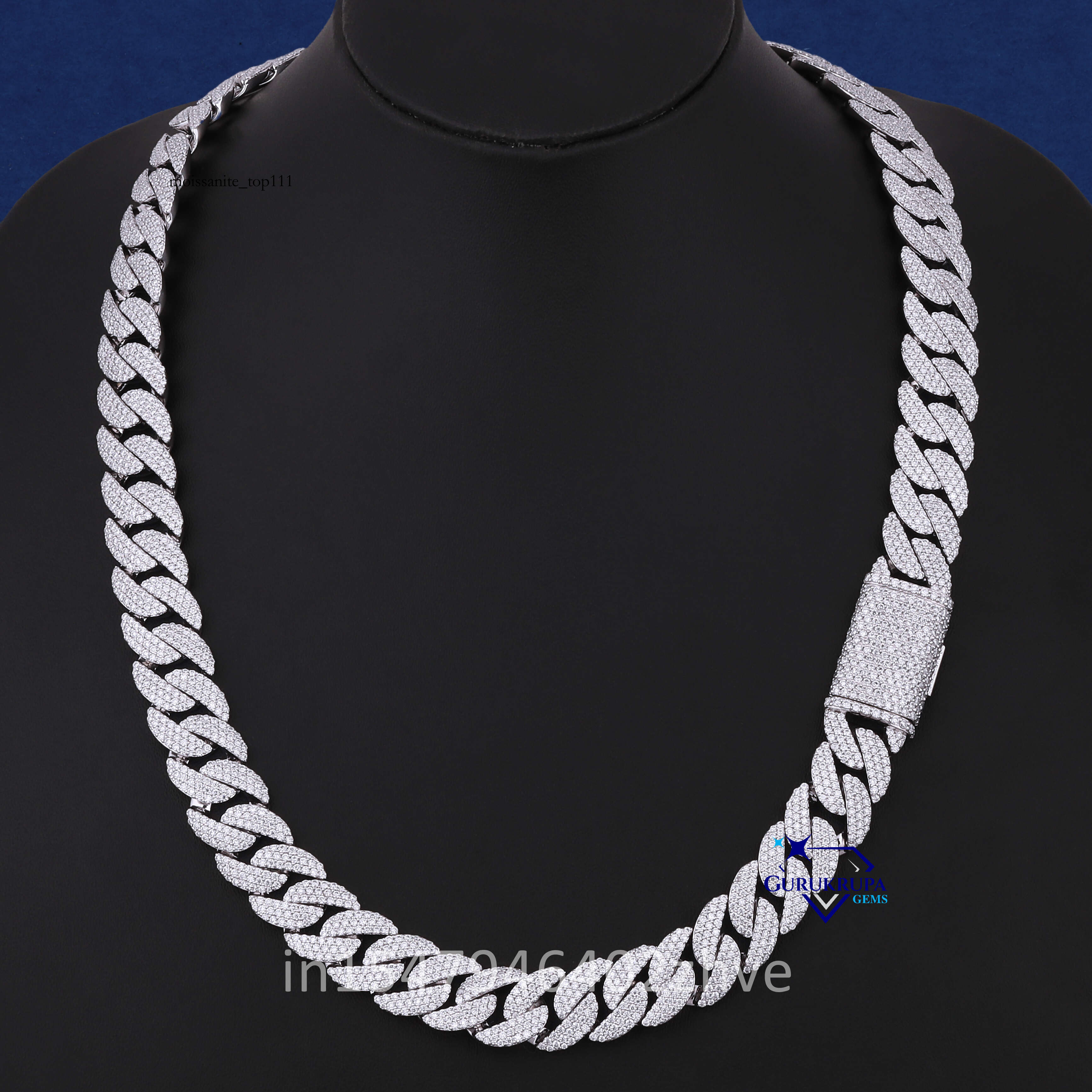 Trending Collection 22 MM 14Kt White Gold Moissanite Dia Iced Out Hip Hop Necklaces Cuban Chain for Rapper Men
