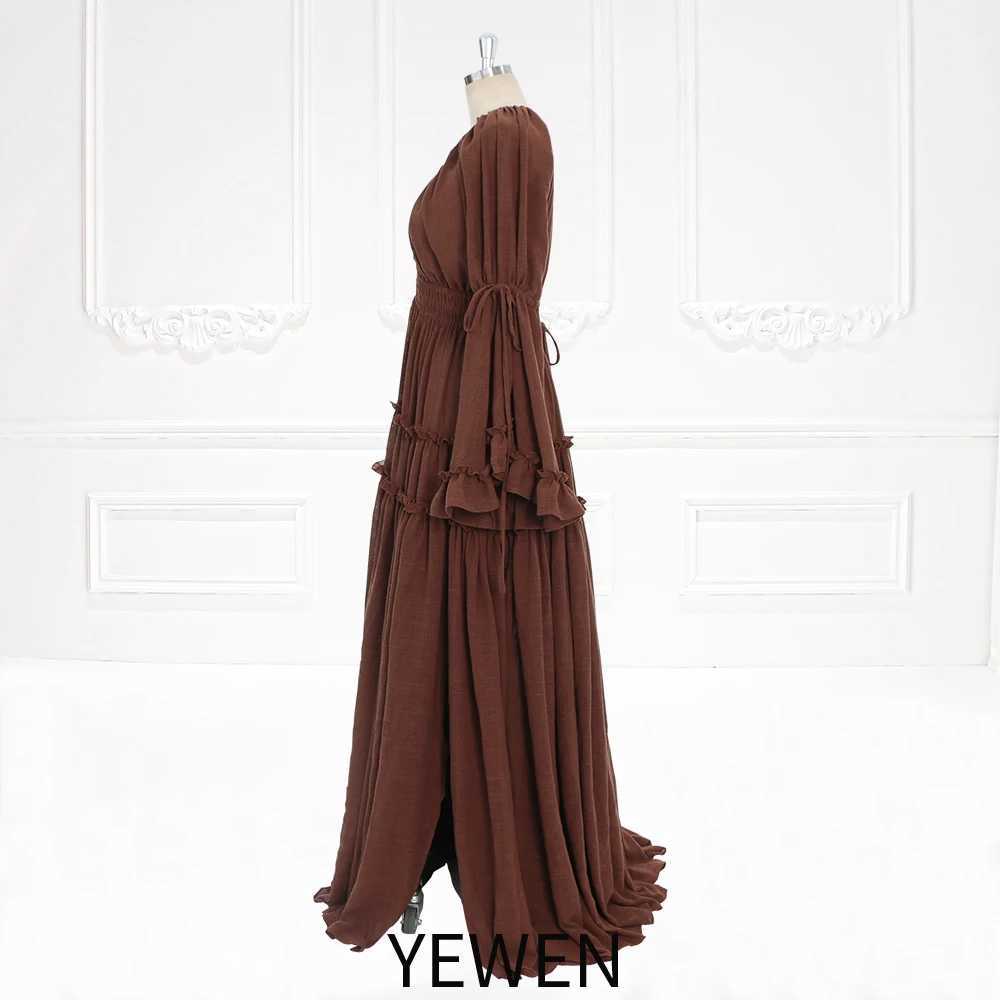 Long Sleeves Cotton Woman Maxi Dresses Side Slit Photo Shoot Dress Maternity gown for photo shoot YEWEN YW231092 X250224