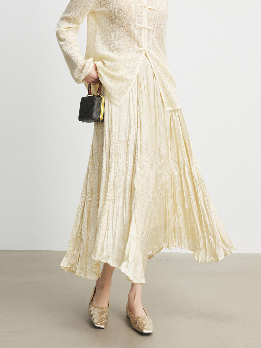 L41001 high texture pink pleated pleated skirt female a-line skirt pleated skirt long skirt