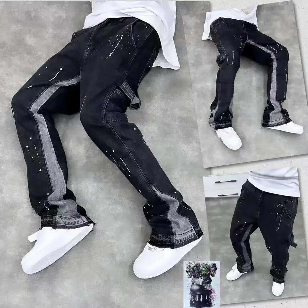 Fashionable High Street Brand Men s Jeans Loose Straight Leg Fashion Designer Casual Pants American Retro Micro Flared Pants Outdoor Sports Pants