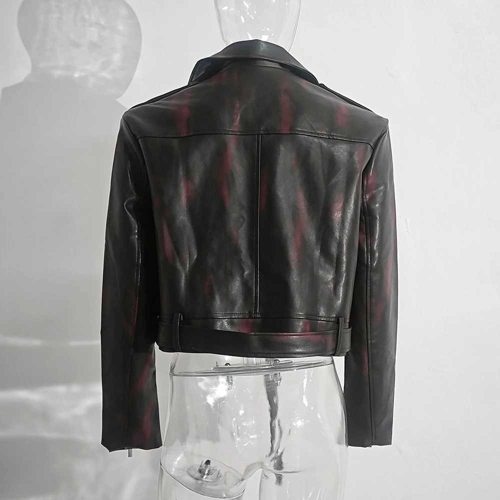 PFNW Ankra Red Brushed Color Design Short PU Leather Jacket Spring Fashion New Lapel Zipper Mens Coat Loose Fit Tops 12C1299T250311
