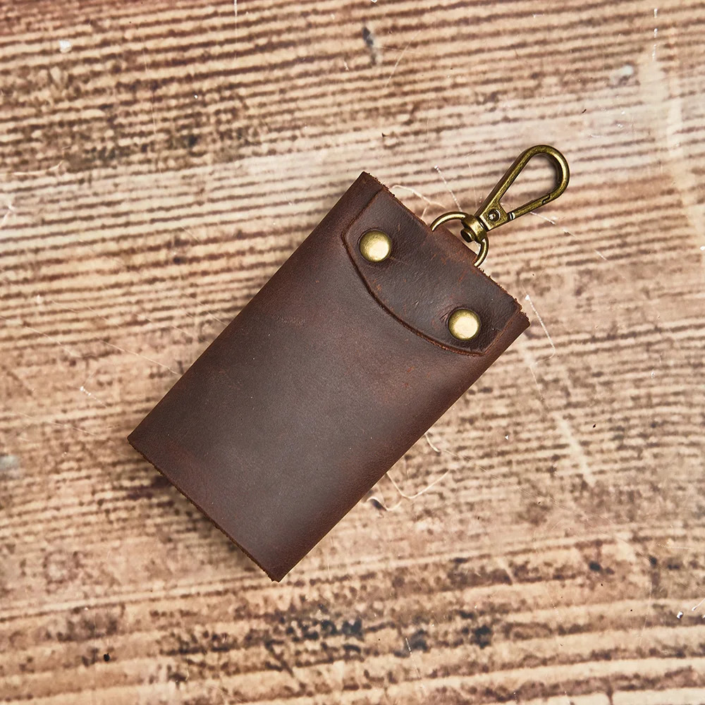 NUPUGOO Handmade Crazy Horse Leather Key Bag Mens and Womens Retro Genuine Simple Top Layer Cowhide Chain 250311