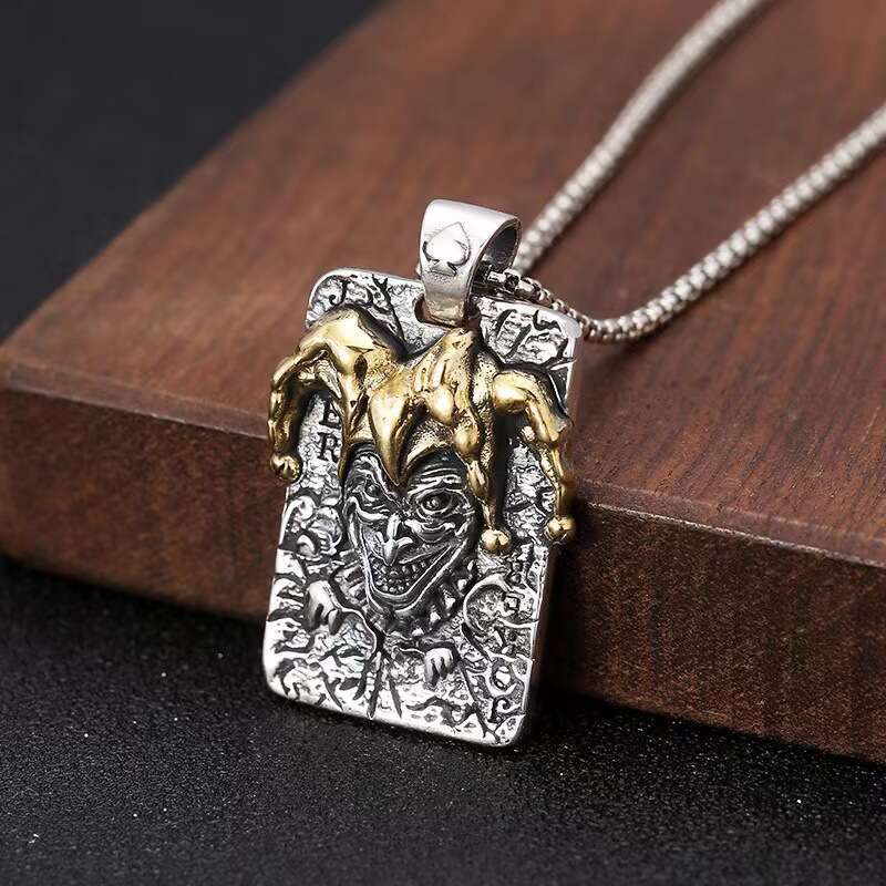 Personalized fashionable poker card necklace for men, simple vintage style, Thai sier and small king square pendant