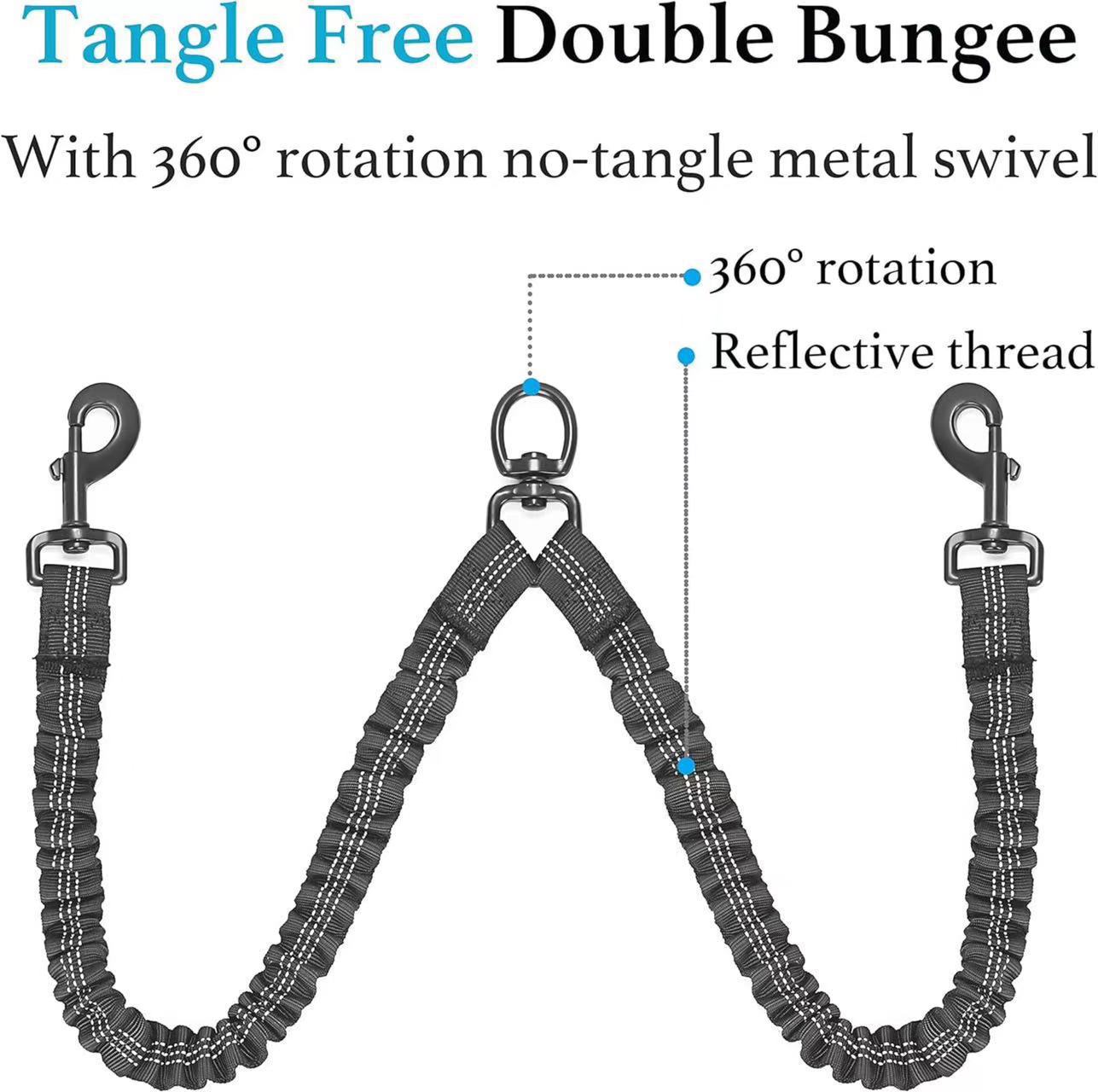 Durable Nylon Dual Dog Leash Large Dogs Anti-Pull Retractable Lead with Reflective ing for Safety and Comfort