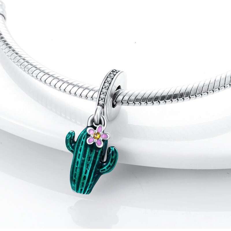 925 Sterling Silver Cute Mushroom Charms Cactus pendant Bicycle beads DIY bracelet necklace for women jewelry making gift