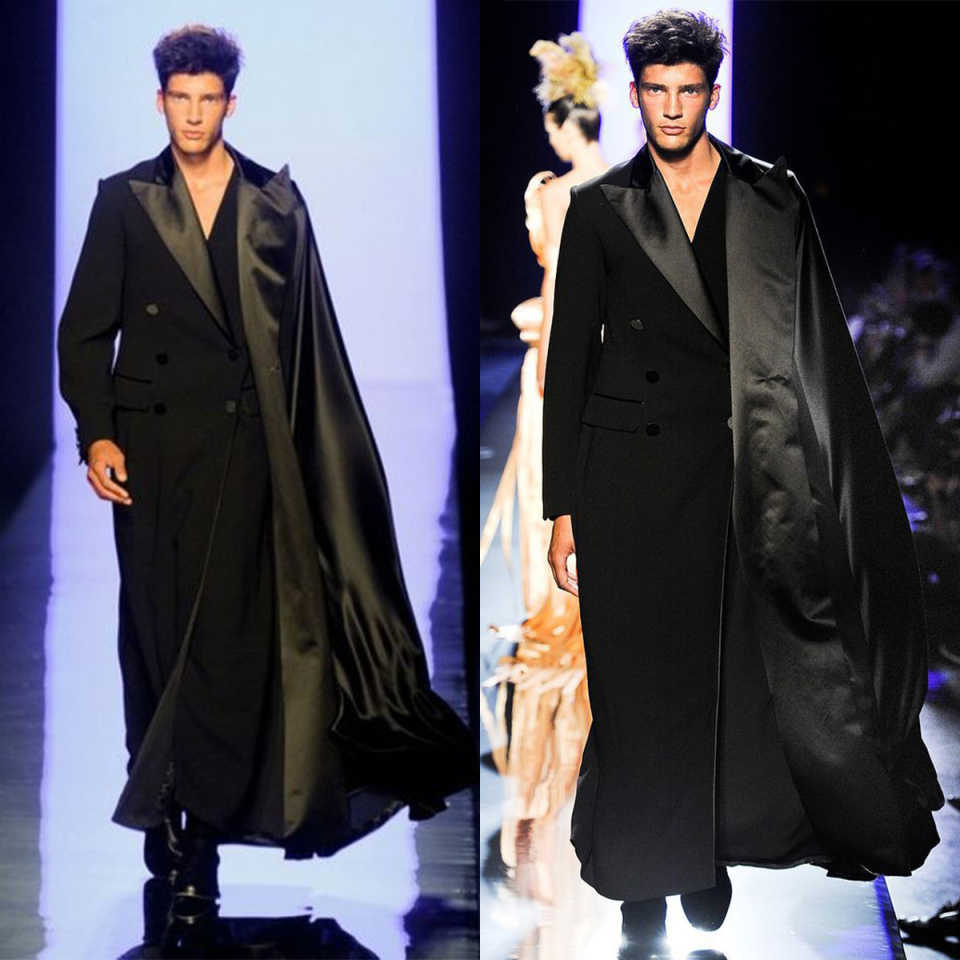 Red Carpet Mens Tuxedos With Cape Peaked Lapel Double Breasted Long Jacket Wear Party Birthday Pants Suits 2 Pieces Customized