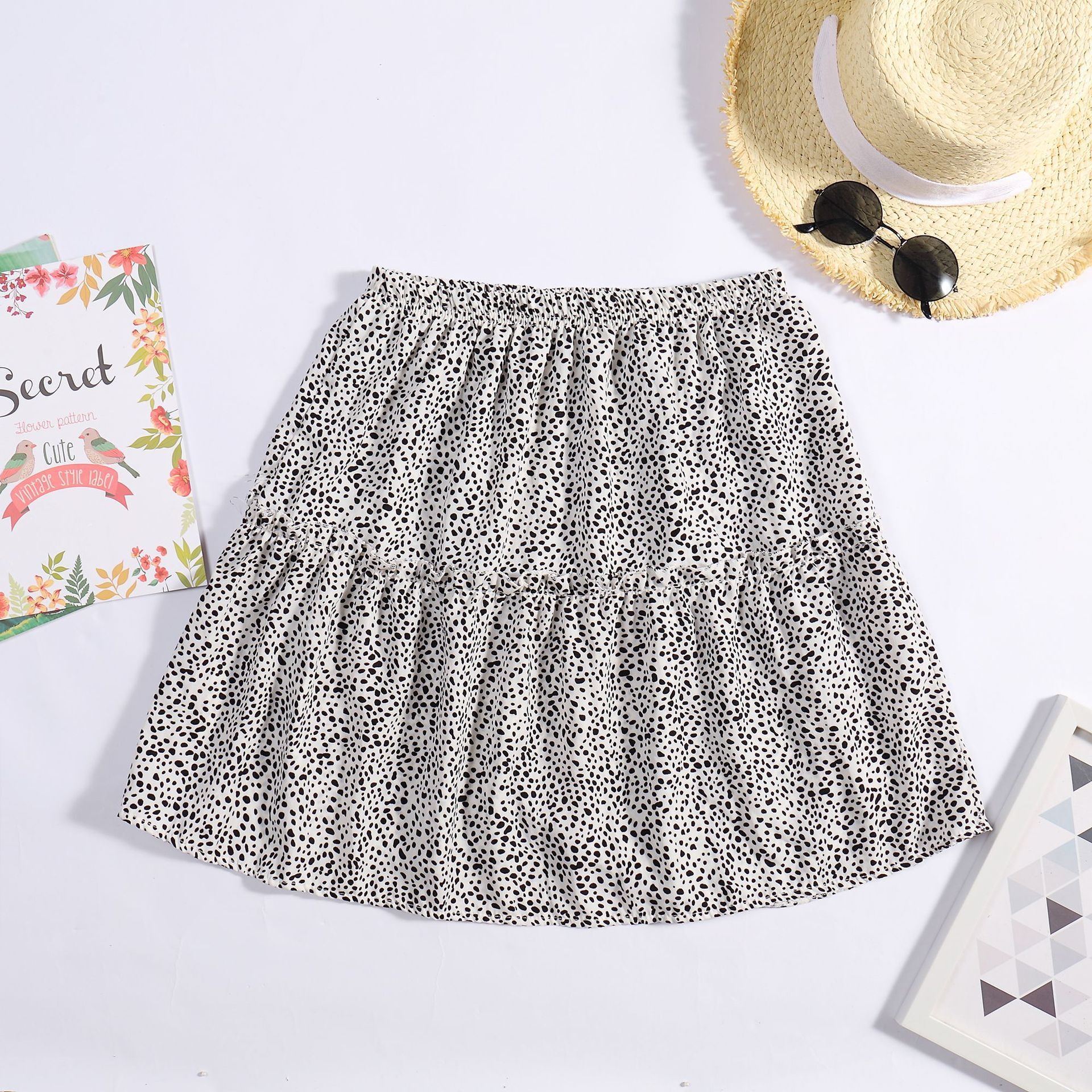 Women's Beach Vacation Printed Ruffled Hem With Elastic Rope, Women's Half Length Skirt, A-Line Skirt