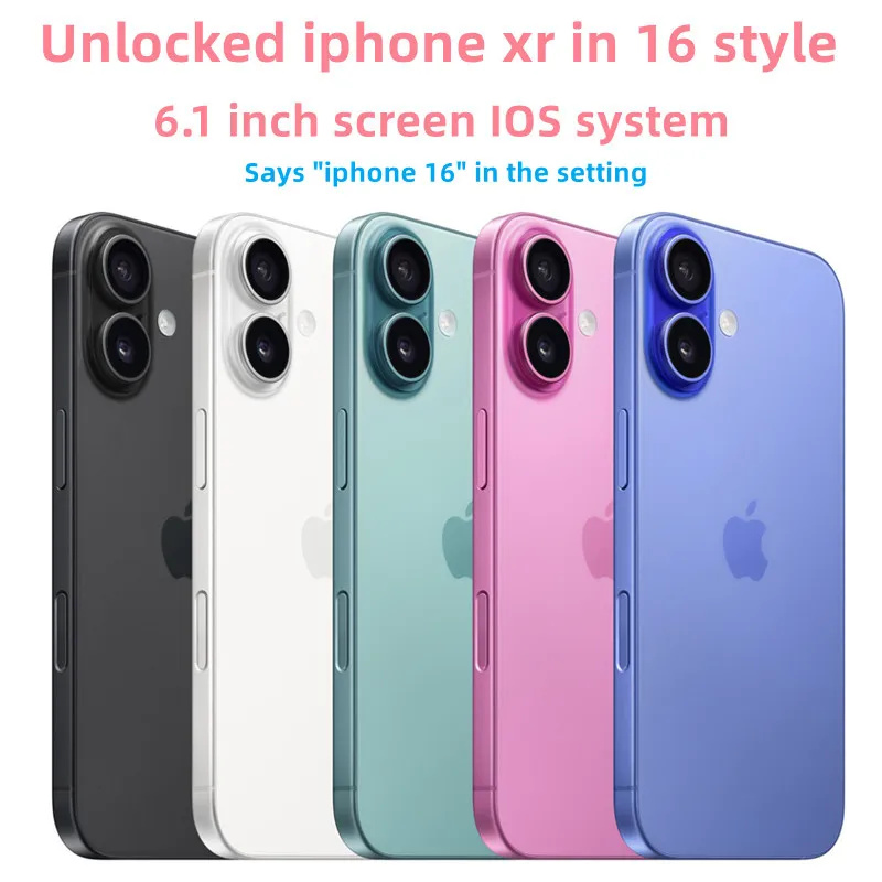 Refurbished iPhone Original Unlocked iphone XR Covert to iphone 16 Cellphone with iphone16 Camera appearance 3GB RAM 64GB 128GB ROM Mobilephone