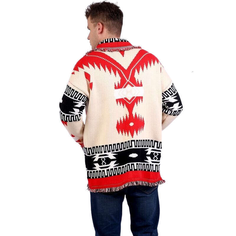 Men's New Coarse Needle Sweater, Thickened Wool Jacquard Knitted Cardigan, Niche Contrasting Color British Coat