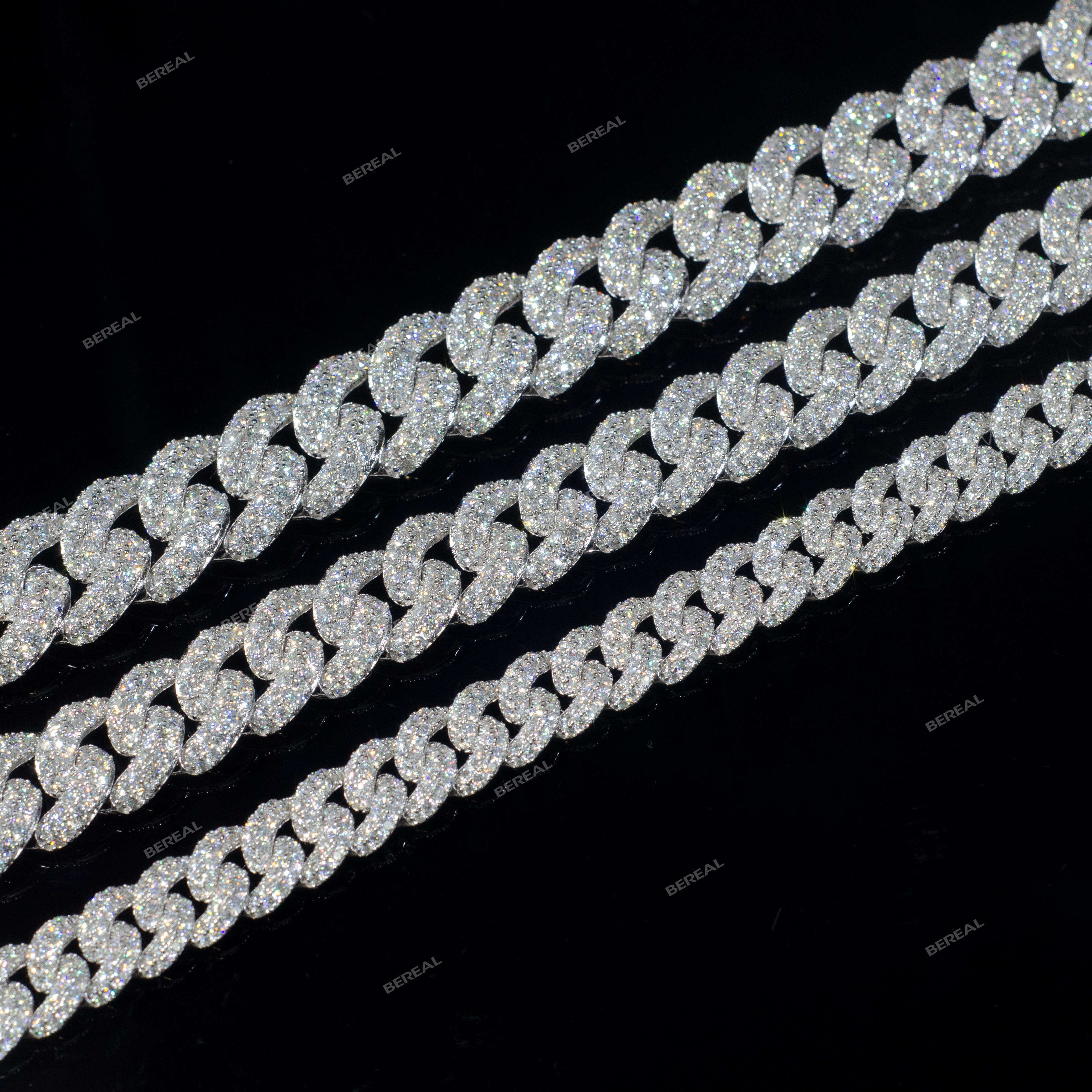 14mm Vvs Moissanite Hip Hop Style Round Bright Cut Plated Gold and Sier Cuban Chain Necklace