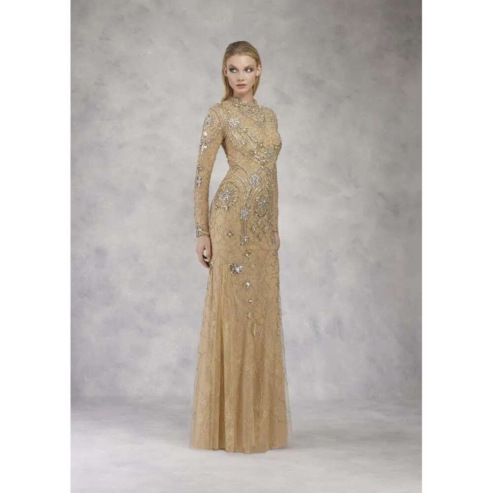 Mother of the Bride Dress in Gold and Lace Application with Cover, Beaded Bridal Dress, Plus Size, 2020