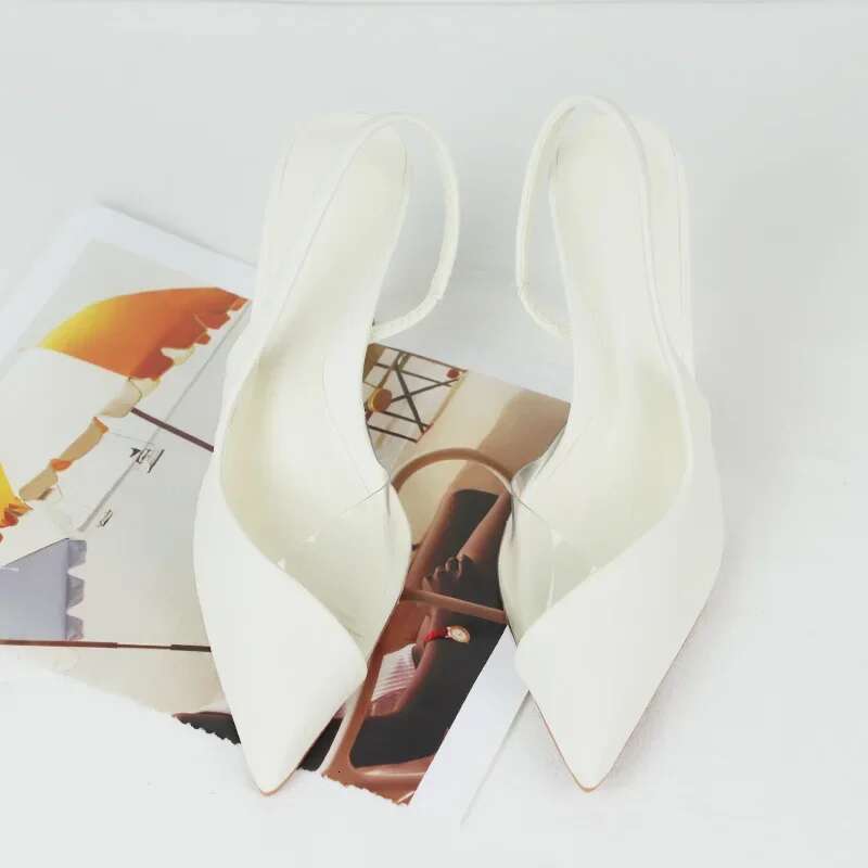 Stiletto Classic Pointed Mules Shoes for White Trendy Transparent PVC Designer Summer High Heels Office Lady Sandals
