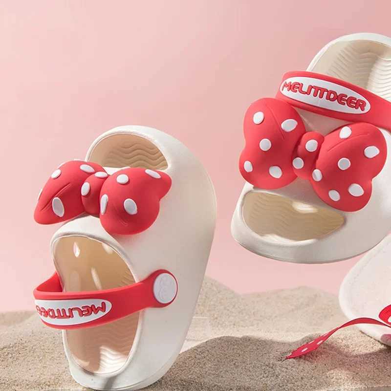 Children Slippers with Big Bow Polka Dot Printing Open-toe Non-slip 2024 Girls Casual Shoes Simple EVA Kids Fashion Beach ShoesT250311