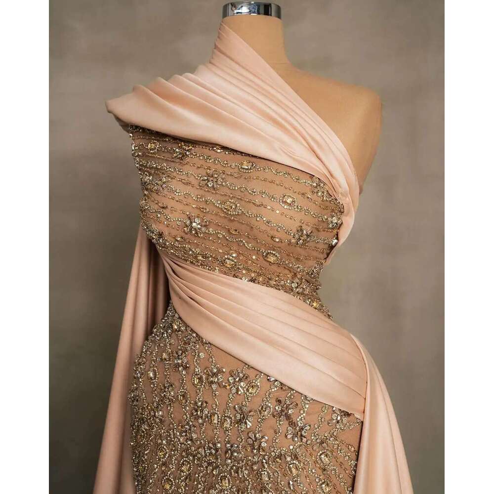 Fashion one shoulder prom of the female sleeveless mermaid crystal beads custom evening dresses formal party dress