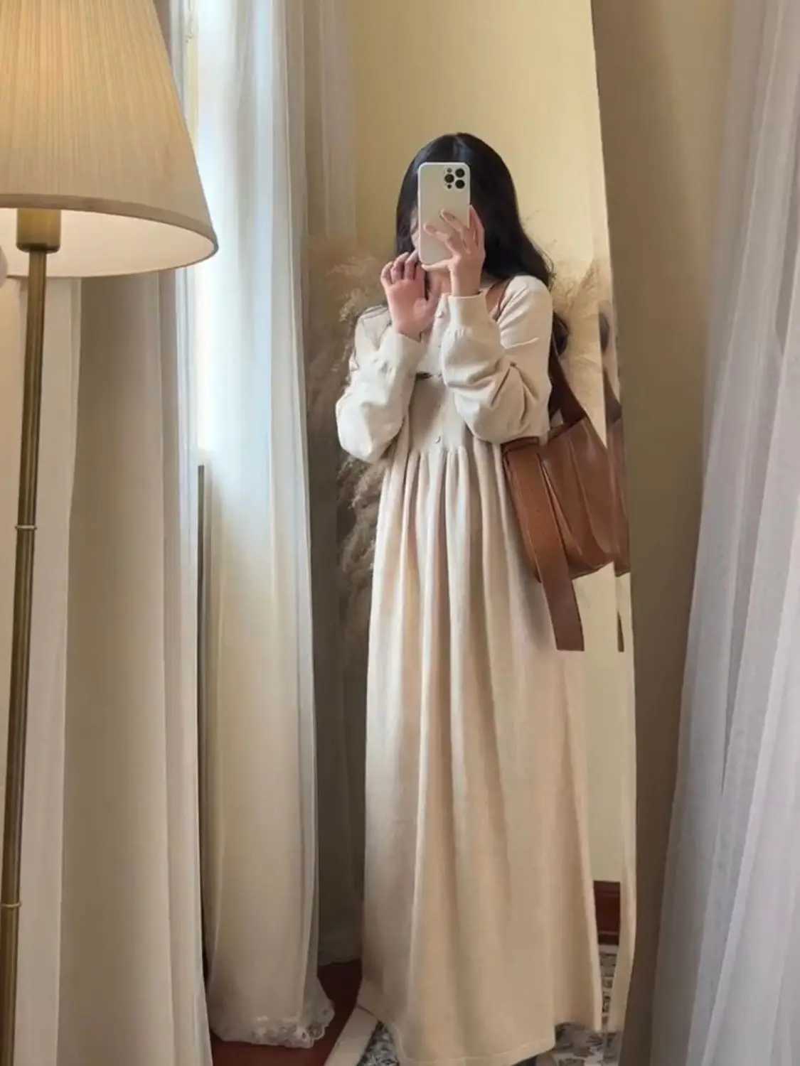 Maternity Dresses Fall and Winter Sweater Bottoming Skirt Loose 2023 New Casual Knitted Long Skirt Maternity Maxi DressT250311