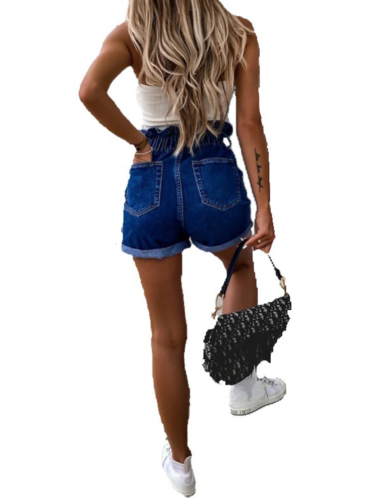 Summer Womens Shorts Mini Jeans Fashion ner Striptease Patch Work Cuff Denim Pants Button Street Clothing Elastic 250311
