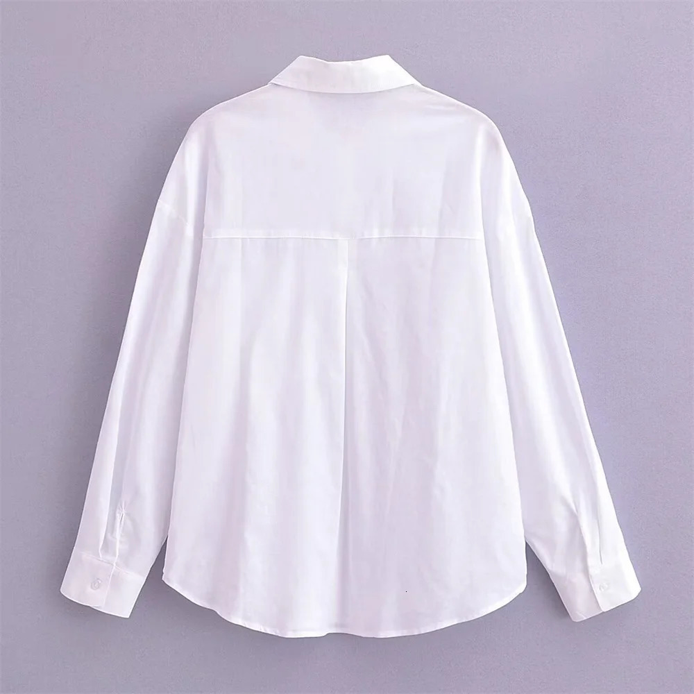 ZAR SpringSummer Womens Pocket Decoration White Loose Slimming Basic Long sleeved Pure Linen Shirt 250311