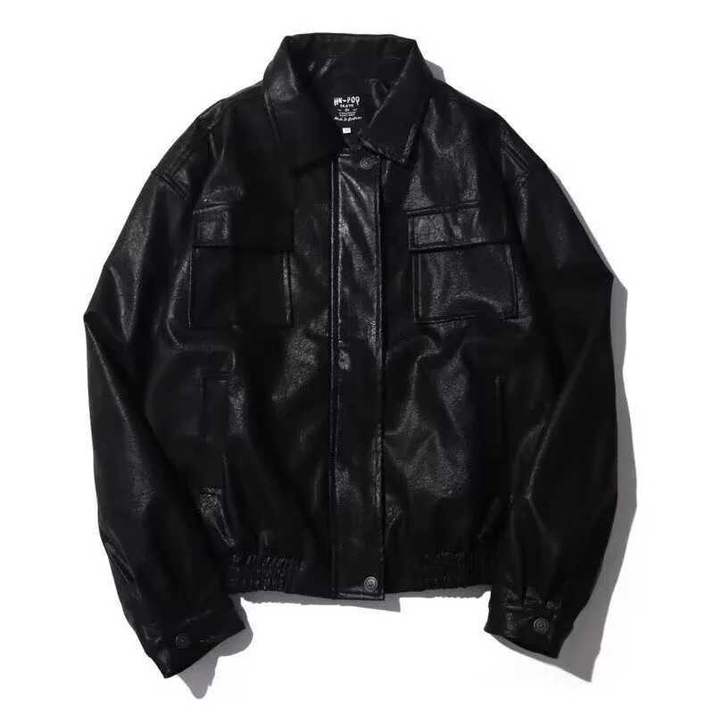 Motorcycle Leather Jacket Men Bomber Pilot Retro Loose Pu Short Coat Japanese Casual Streetwear Multi Pocket Trend Outwear NewT250311
