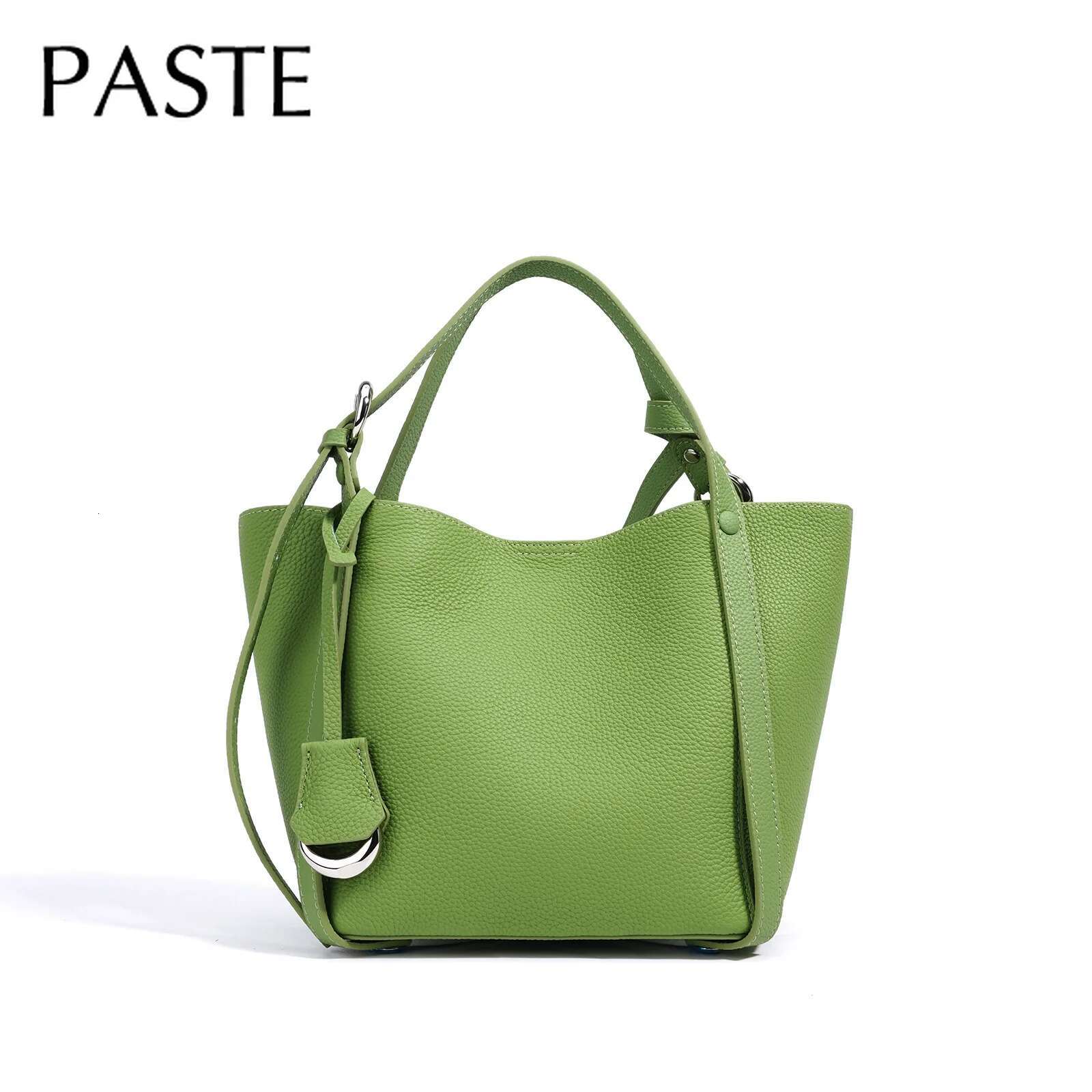 New 2025 Spring Summer Avocado Green Color Basket Shopper Tote Fashion Real Cow Leather Women Shoulder Bag Lazy Style Handbag