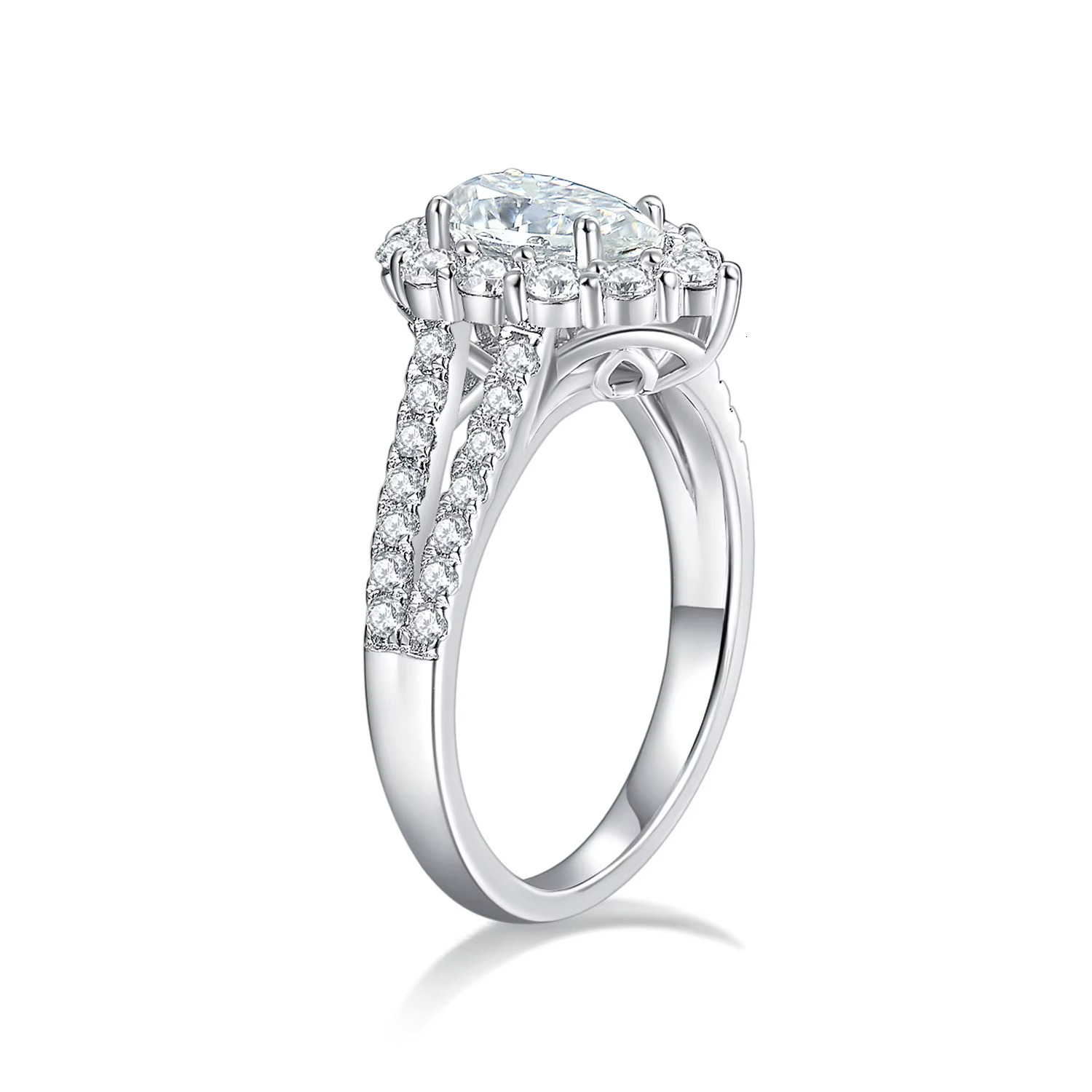 High Quality Full Diamond Moissanite 1ct Ring 18K Gold Plated Double Row halo Pear Cut Moissanite Engagement Ring